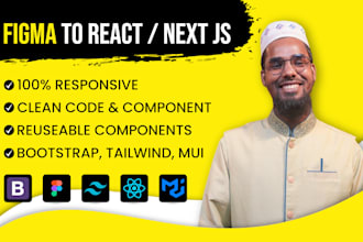 development high performance figma to react or next js with tailwind CSS