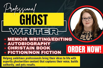 ghostwrite memoir, autobiography, self help ebook, christian, business book USA