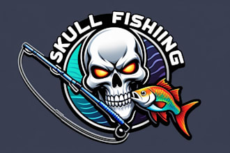 do high quality skull fishing logo with a unique new concept