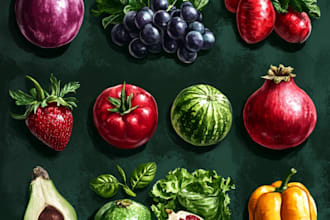 illustrate digitally realistic botanical fruits or veggies