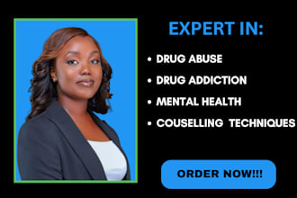 write on drug abuse, drug addiction, mental health and counselling techniques