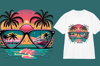 create custom summer beach, halloween, vintage graphics t shirt design for etsy