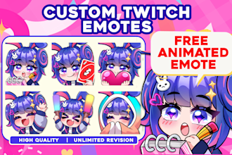 make custom twitch emotes, chibi emotes, animated emotes, discord emoji