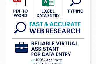 do pdf to word, excel data entry, english typing, copy paste