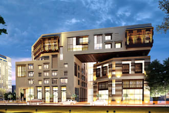buildup 3d hotel exterior,nightclub,office building,cgi room interior,skp render