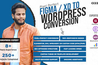 convert figma, or xd to pixel perfect wordpress site with elementor and HTML