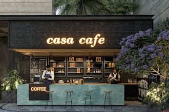 redesign cafe, restaurant terrace,coffee shop, retail store front remodel,3d bar