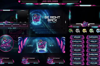 design animated twitch, obs stream overlay, twitch logo, panels, screens, alerts