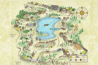 design fantasy map illustration, dnd, city map, vector site cartography