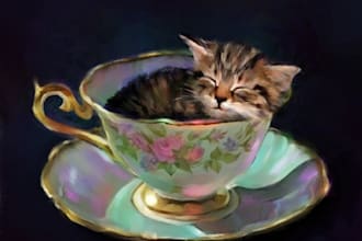 draw your kitten or any pet snuggled up in a cup or a bowl