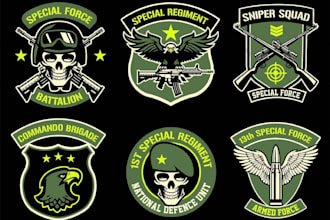 make vintage, skull, military patch, sticker, hipster badge logo design