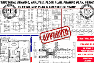 do structural drawings, analysis, floor plan, framing plan, permit drawing, mep