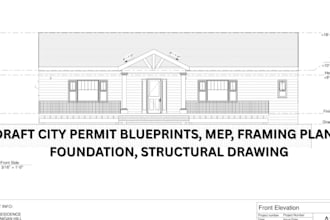 draft city permit blueprints, mep, framing plans, foundation, structural drawing