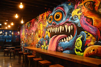 paint real graffiti art on the street wall