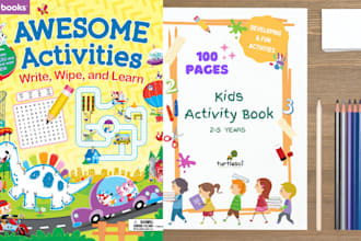 create educational kids activity book with puzzles, games, and illustrations