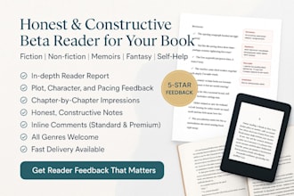 proofread, beta read, format and help with your book or paperback cover