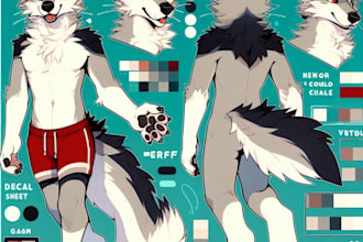 draw fursona furry ref sheet vtuber model oc avatar feral anthro illustration