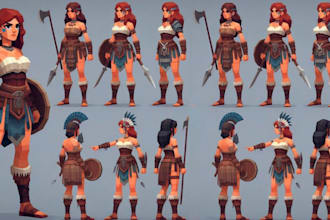 model 3d low poly character with rigging for game asset and animation