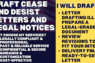 draft cease and desist letters and legal notices as licensed lawyer
