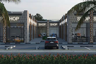 redesign 3d shopping mall, plaza exterior,grocery store interior ,retail complex