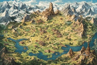 create fantasy map illustration for dnd, novels and games