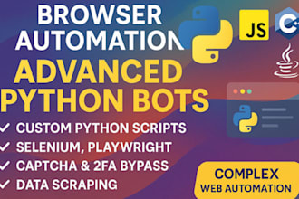do browser automation, script, api, sql database, bots, matplotilb, web crawler