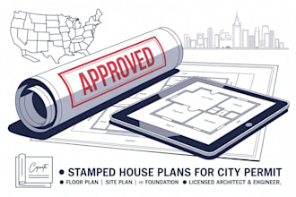 draw stamped house plans, mep, foundation, site plan for city permit approval