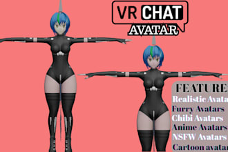 custom vrc avatar 3d avatar vrchat world, vr character, upload vrchat, vrm file