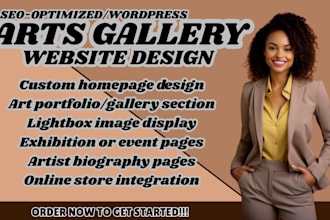 arts gallery website, exhibition website design, custom gallery site, fine art