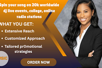 spin your song on 20k worldwide dj live events, college, online radio stations