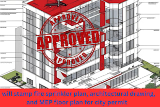 stamp fire sprinkler plan architectural drawing mep floor plan for city permit