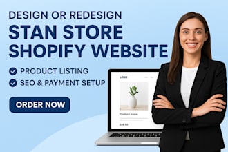 design redesign stan store shopify website product listing seo payment setup