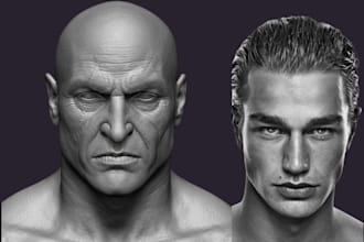 scuipt a realistic or stylized 3d head model, 3d face, 3d helmet