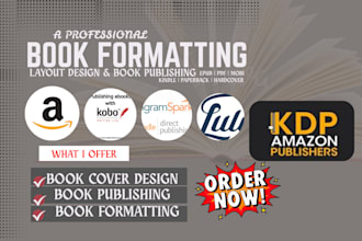 format ebook and paperback, do book cover design and publish on amazon kdp