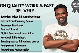 create instruction training manual, employee handbook, product manual, workbook