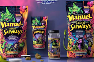 create cannabis packaging, mylar bag design, product mockup and label