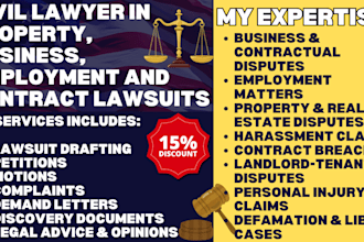 be your civil lawyer in property, business, employment and contract lawsuits