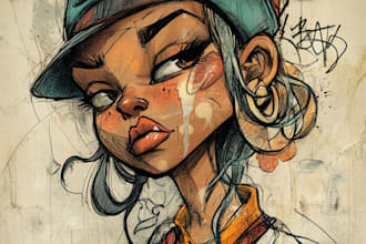 create a hand drawn graffiti and character design