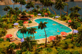design realistic 3d pool with landscaping for backyard or swimming pool design