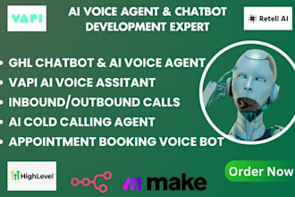 vapi ai calling agent, ghl chatbot, retell ai voice agent, make com, vapi