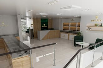 remodel 3d jewelry shop,rolex boutique design,8k retail interior,lobby reception
