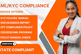 write aml, kyc, cft, cdd compliance policy manual and due diligence reports