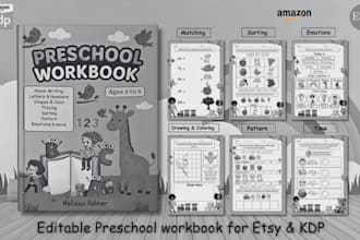 design kindergarten workbook, educational book, children workbook and worksheet