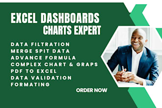 create excel charts, graphs, pivot tables, dashboards, and data cleaning