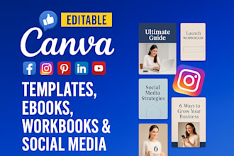design canva template, ebooks, social media post, workbook, digital products