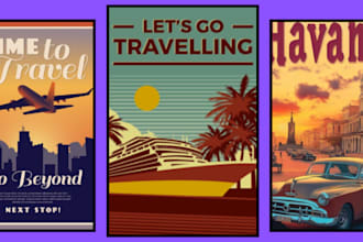 do retro vintage art deco style modern minimalist, travel poster design