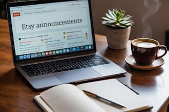 write etsy announcements, welcome messages, and shop policies