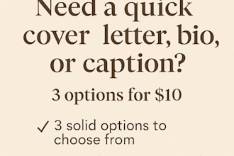 create a cover letter, bio, caption, or other for you