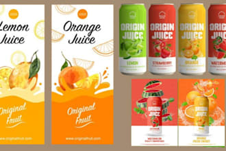 create juice label, bottle label design for beverage, can, soda, beer, packaging