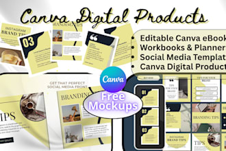 do canva digital products, ebooks social media posts templates, canva workbook